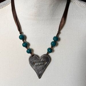 Chic Heart Pendant Necklace with Teal Beads